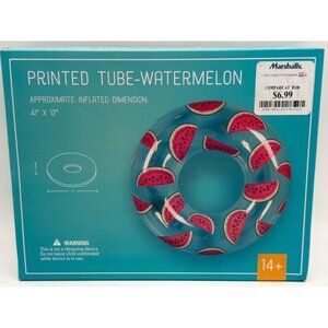 Watermelon-Printed Inflatable Swim Tube 41" X 12" For Ages 14+ Pool Float